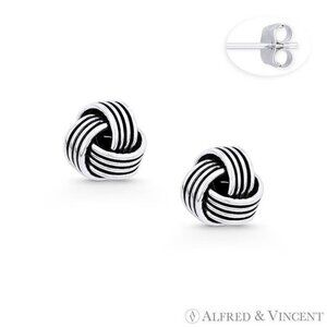 Love Knot Charm Stud Earrings in Oxidized .925 Sterling Silver